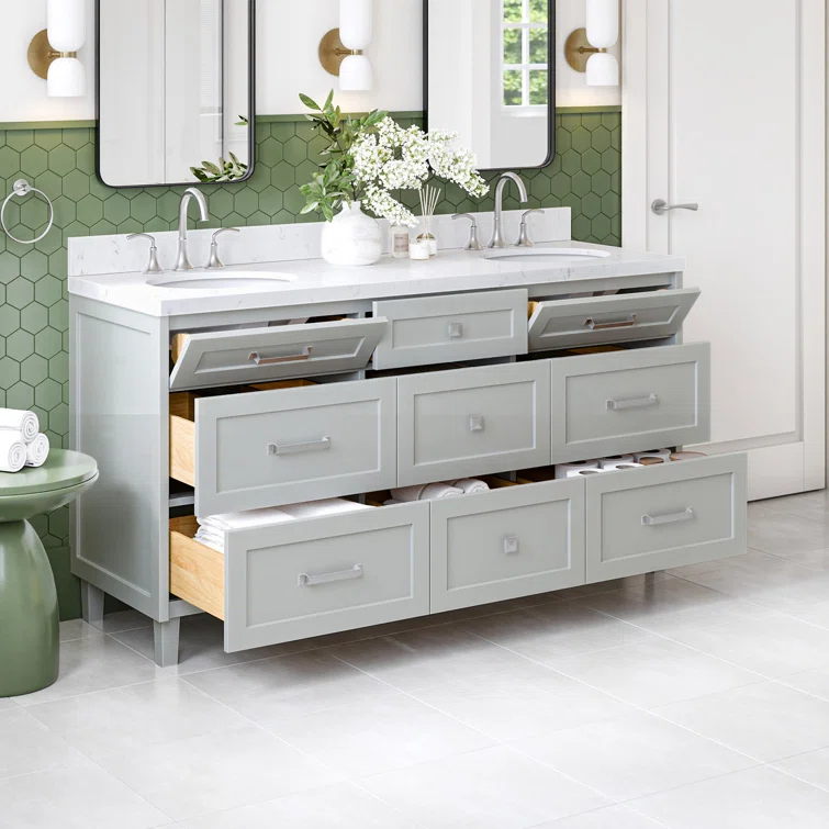 Ariel Monrow 66 Inch Double Oval Sink Bathroom Vanity With Carrara White Quartz Countertop