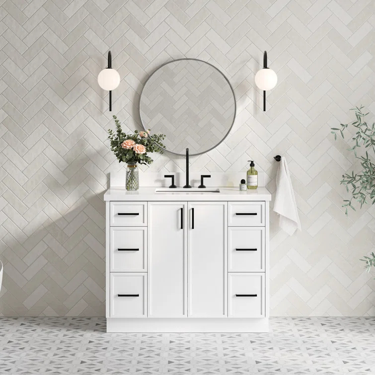 Ariel Kelly 43 Inch Single Rectangular Sink Bathroom Vanity With Quartz Countertop