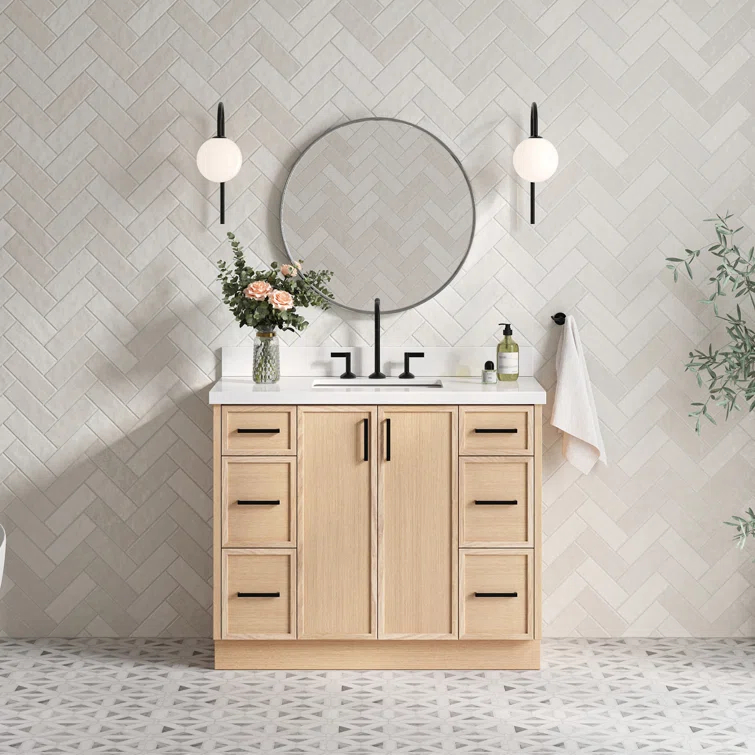 Ariel Kelly 43 Inch Single Rectangular Sink Bathroom Vanity With Quartz Countertop
