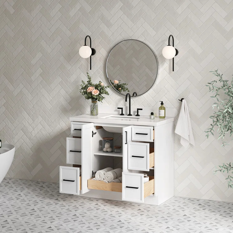 Ariel Kelly 43 Inch Single Rectangular Sink Bathroom Vanity With Quartz Countertop