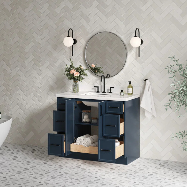 Ariel Kelly 43 Inch Single Rectangular Sink Bathroom Vanity With Quartz Countertop
