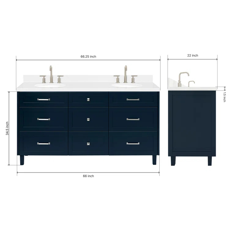 Ariel Monrow 66 Inch Double Oval Sink Bathroom Vanity With Carrara White Quartz Countertop