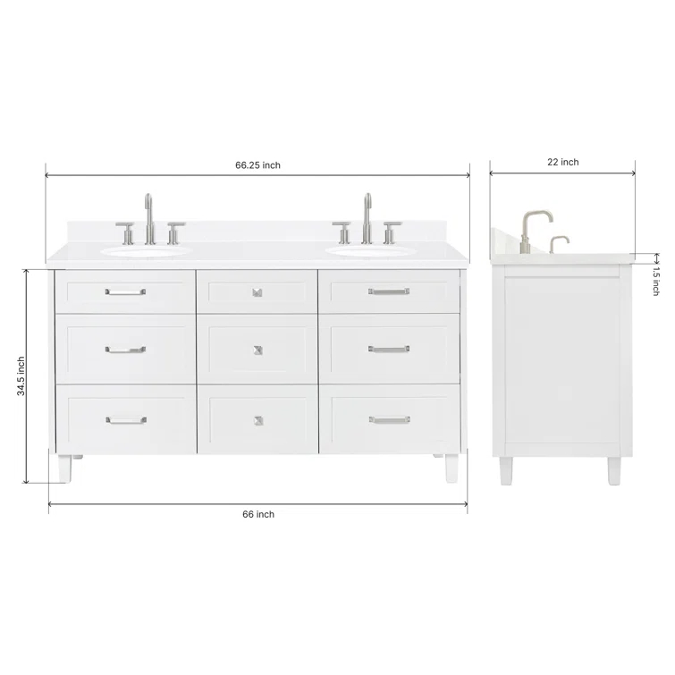 Ariel Monrow 66 Inch Double Oval Sink Bathroom Vanity With Carrara White Quartz Countertop