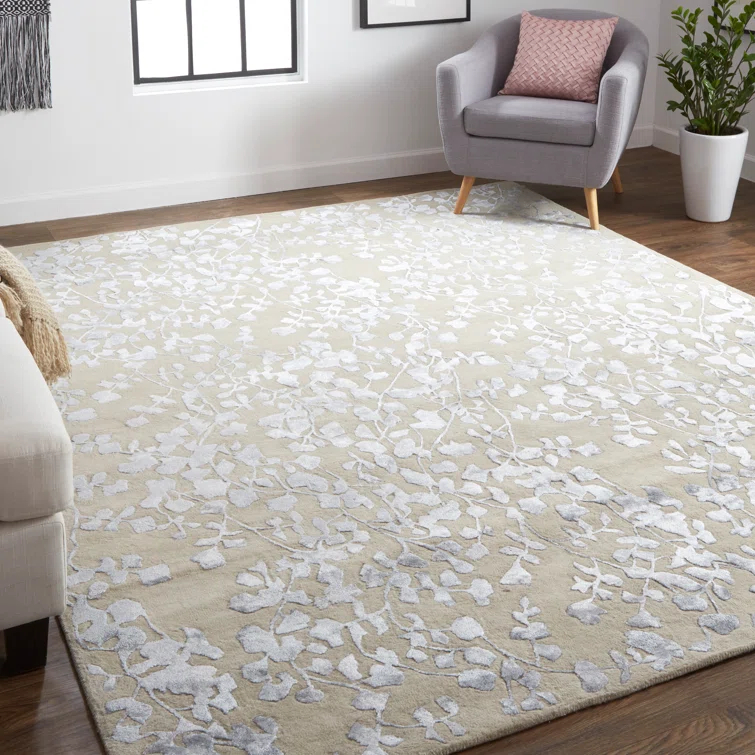 Khalo Floral Handmade Tufted Latte Tan Area Rug