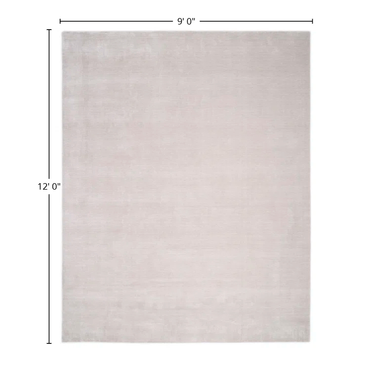 Mist Grey Hand-Knotted Wool and Viscose 9' x 12' Rug