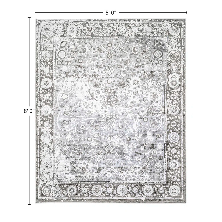 Shadow Grey Hand-Knotted Floral Motif Area Rug 8' x 10'