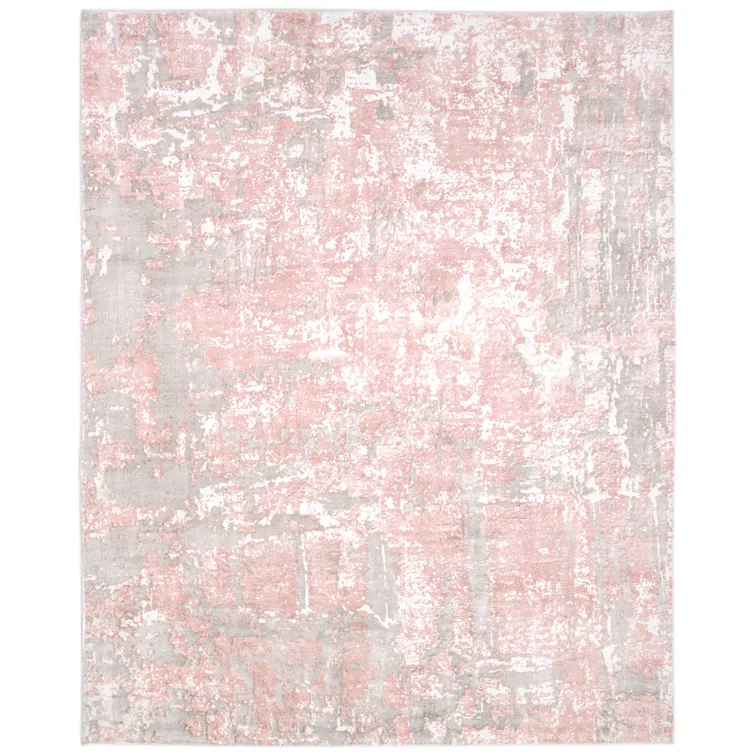Blush Hand Knotted Tencel Geometric Area Rug in Petal