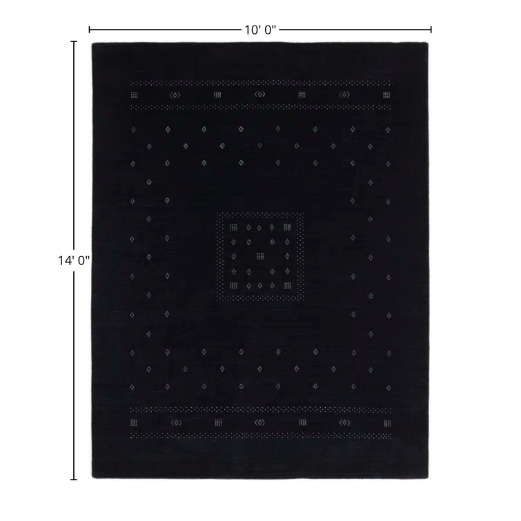 Veruca Hand-Knotted Black Wool Geometric 10' x 14' Area Rug