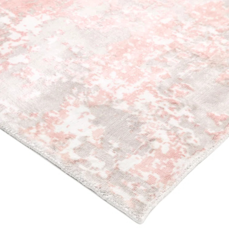 Handmade Pink and Gray Abstract Wool Viscose Area Rug