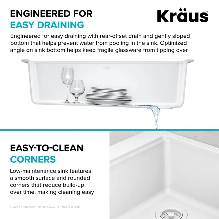 KRAUS Bellucci 33” Workstation Drop In Retrofit Farmhouse Single Bowl Granite Kitchen Sink With Accessories