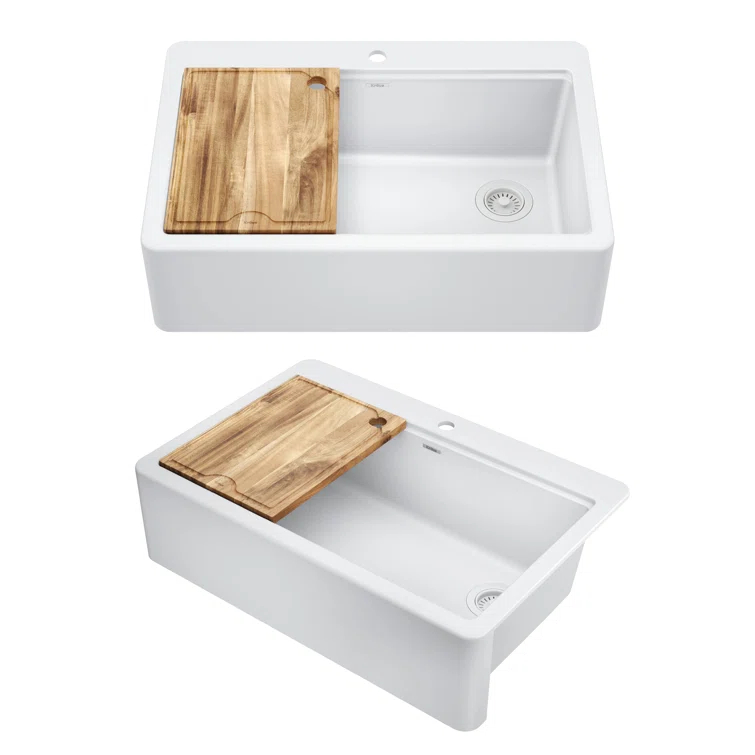 KRAUS Bellucci 33” Workstation Drop In Retrofit Farmhouse Single Bowl Granite Kitchen Sink With Accessories
