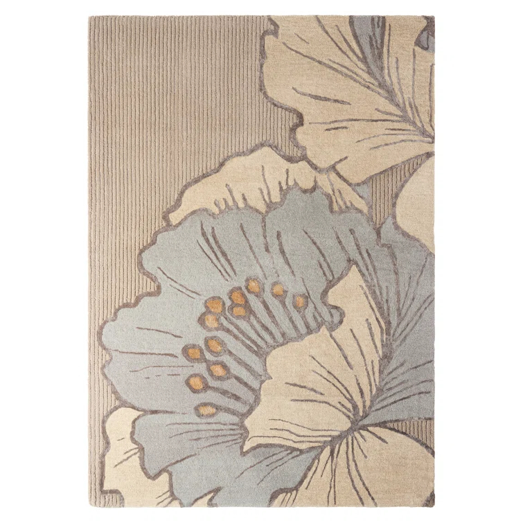NICOLE MILLER NEW YORK Flora Grandeur Bloom Handcrafted Wool Area Rug Taupe