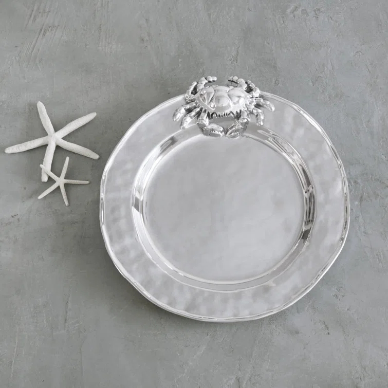 Silver Aluminum Round Ocean Crab Platter, 16''