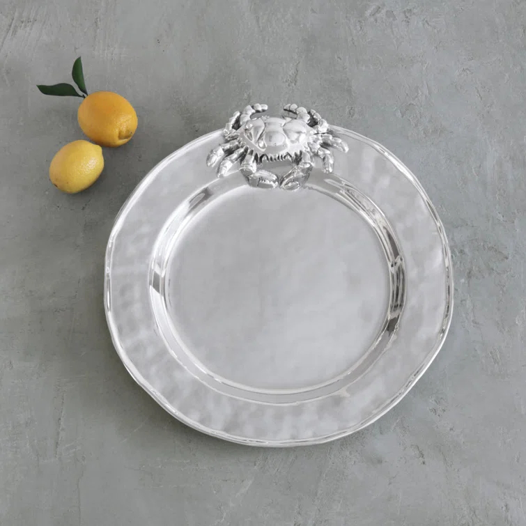 Silver Aluminum Round Ocean Crab Platter, 16''