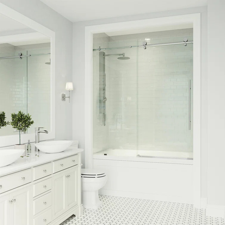 Elan E-Class 56-60" W x 66" H Sliding Frameless Tub Door with 3/8" Clear Glass