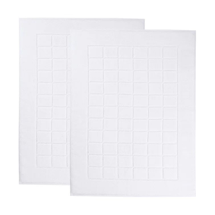 Nora Cotton Terry Solid Absorbent Thick Checkered Washable Bath Mat Set Of 2