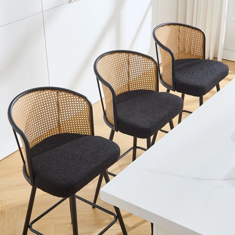 Bay Isle Home™ Cane Back Swivel Upholstered Counter & Bar Stool (Set of 2)