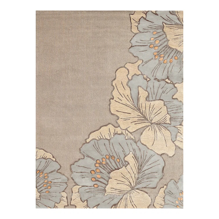 NICOLE MILLER NEW YORK Flora Grandeur Bloom Handcrafted Wool Area Rug Taupe