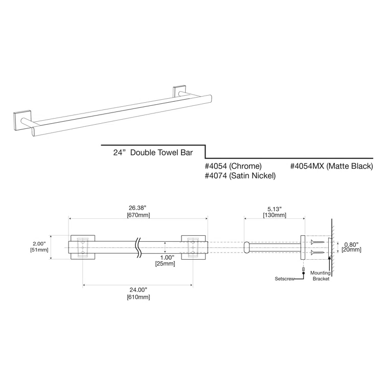 Elevate 24" Wall Mount Double Towel Bar | Towel Rack with 2 Bars