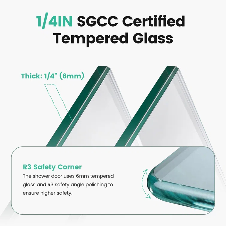 44-48 in.W x 72 in.H Semi-Frameless Sliding Shower Door Clear SGCC Tempered Glass.