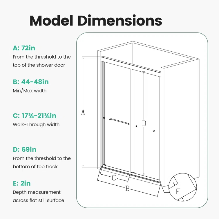 44-48 in.W x 72 in.H Semi-Frameless Sliding Shower Door Clear SGCC Tempered Glass.