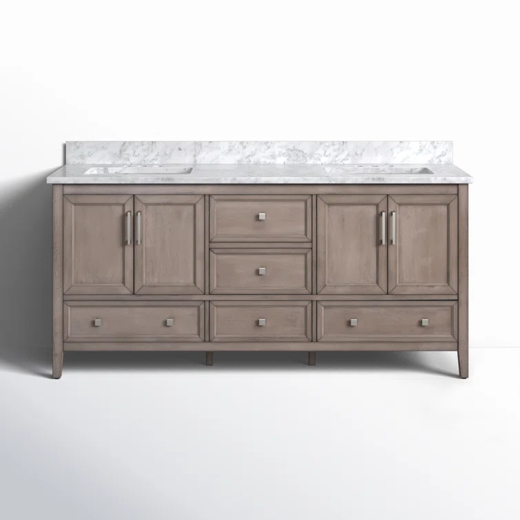 Gray Oak Double Vanity with Carrara White Marble Top