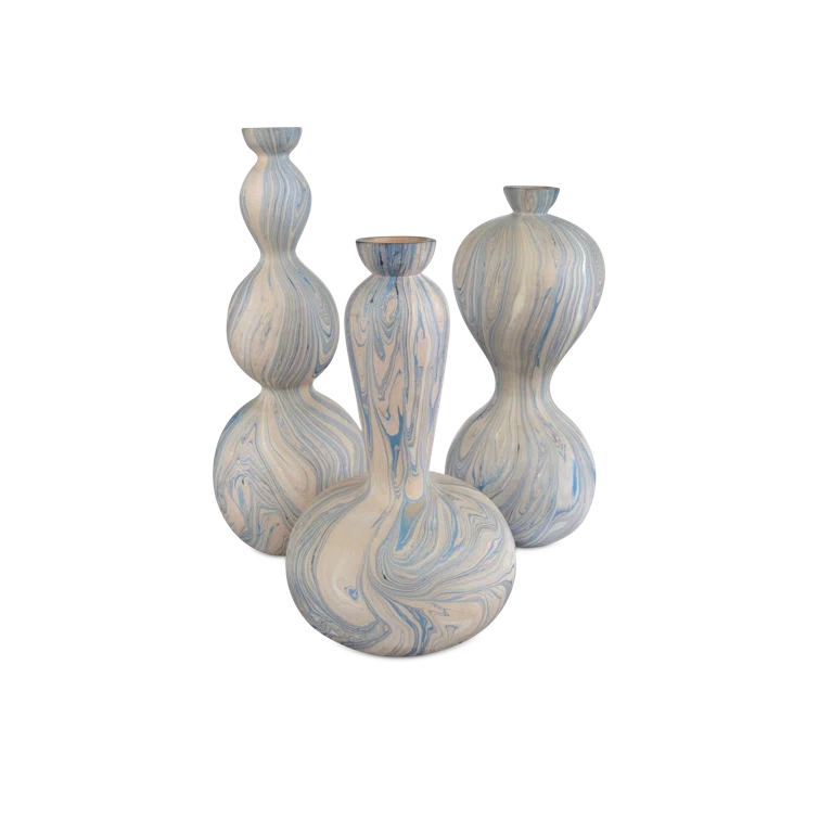 Hand-Painted Wood Marbleized Decorative Table Vase Set
