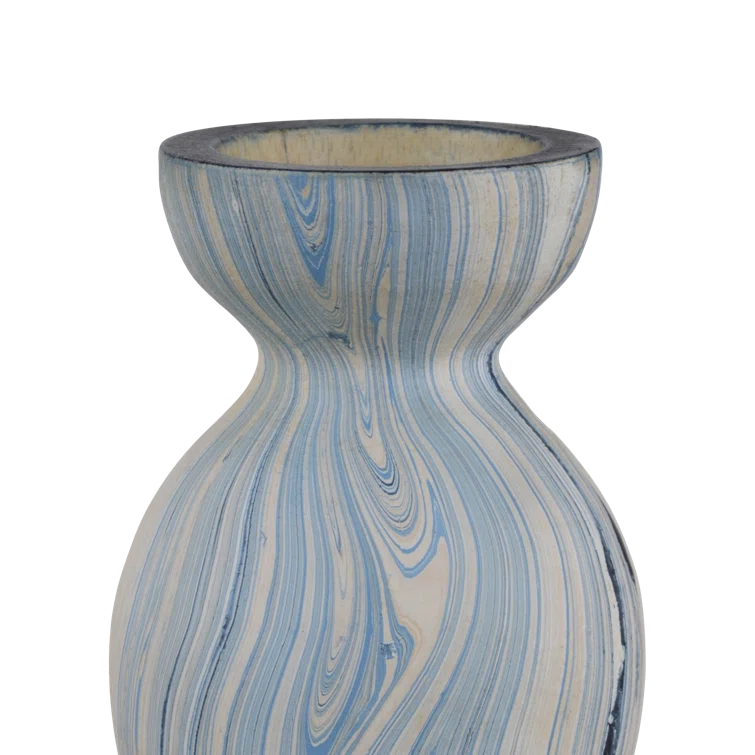 Hand-Painted Wood Marbleized Decorative Table Vase Set