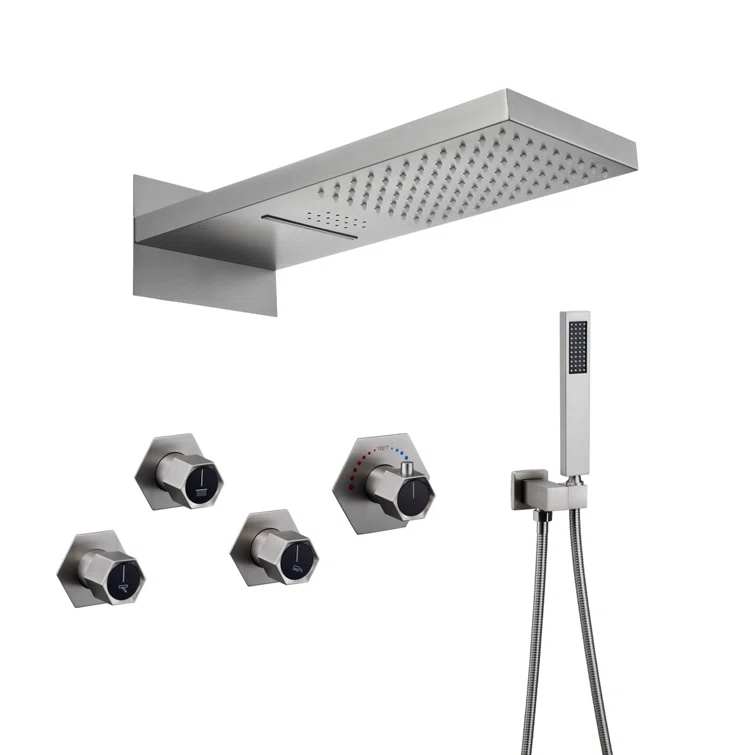 22" Wall-Mount LED Bluetooth Music Thermostatic Rainfall Complete Shower System with Rough in-Valve