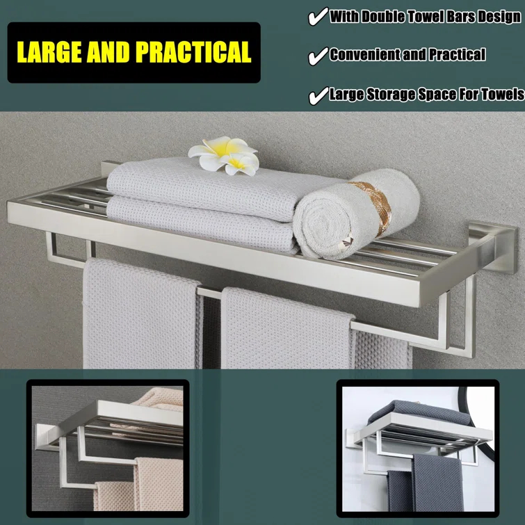 Double Towel Bar, 24 Inch Towel Racks for Bathroom, Modern Towel Holder for Bathroom Wall