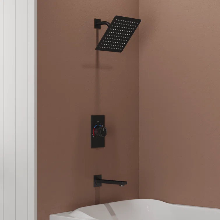 AquaSpa Dual-Function Tub Shower Faucet Set, Shower Trim Kit with Rain Shower Head and Valve