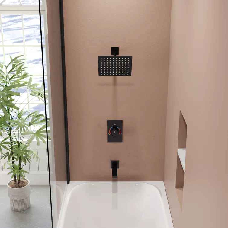 AquaSpa Dual-Function Tub Shower Faucet Set, Shower Trim Kit with Rain Shower Head and Valve