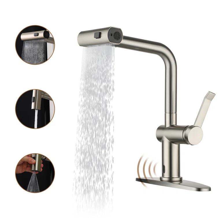 Willow Single Handle Pull Out Kitchen Faucet with Touchless Sensor, Three-function Mode Sprayer