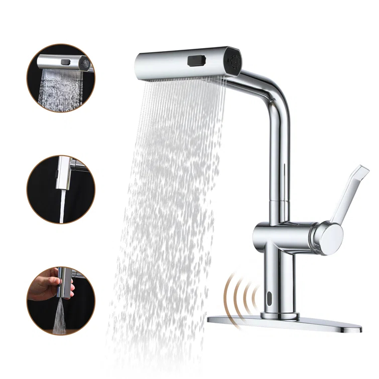 Willow Single Handle Pull Out Kitchen Faucet with Touchless Sensor, Three-function Mode Sprayer