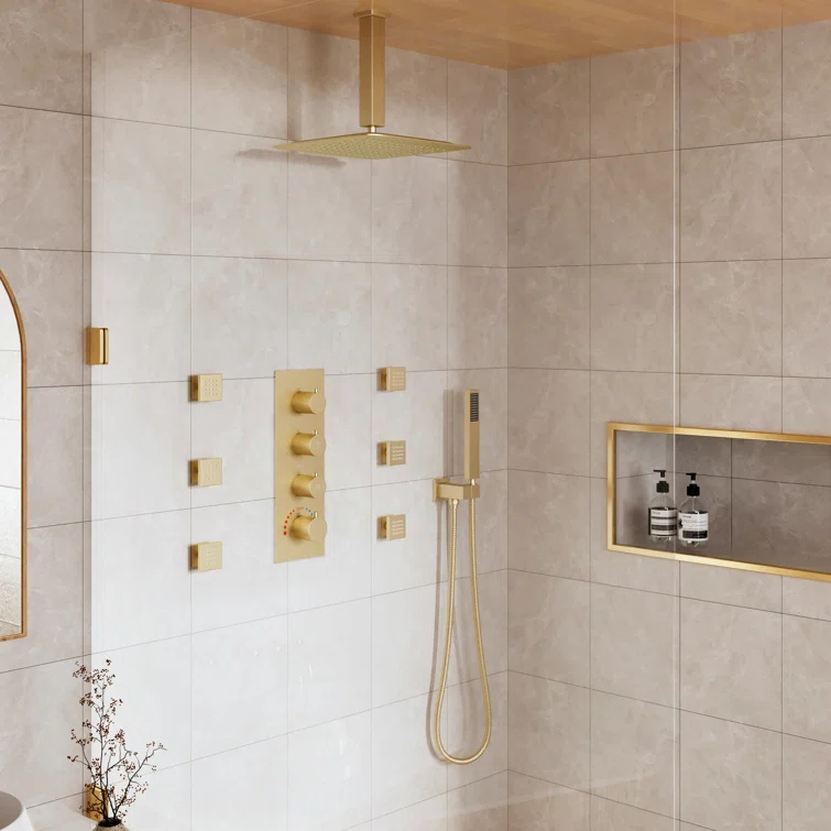 Herathena 3 Functions Ceiling Mounted Luxury Shower System with 6 Body Jets (Rough-in Valve Included)