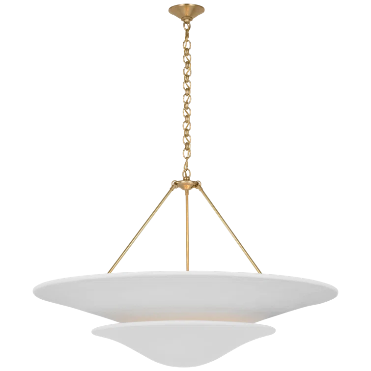 Mollino 40" Antique Brass Chandelier with Plaster White Shade
