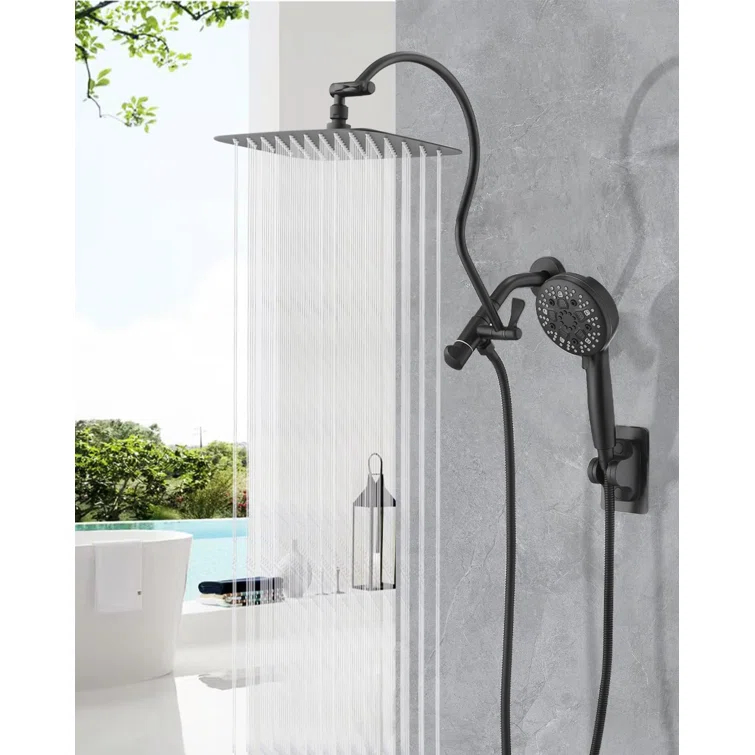 Hibbent Dual Shower Head Combo with Metal 8 Inch High Pressure Rainfall Shower Head  and Handheld Shower SCW01-HS070-SS080-CP