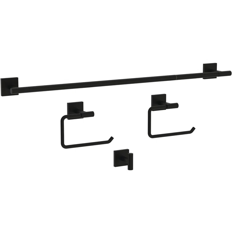 Franklin Brass Nash 4-Piece Bath Hardware Set 18" Towel Bar w/ Extender Toilet Paper Holder Towel Holder Towel Hook NASH64-MB