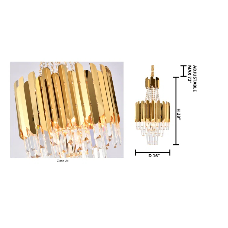 Living Design 8-Light Gold Stainless Steel Chandelier With Clear Crystals