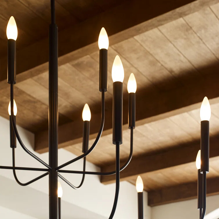 Ellen DeGeneres Aged Iron Empire 15-Light Linen Shade Chandelier
