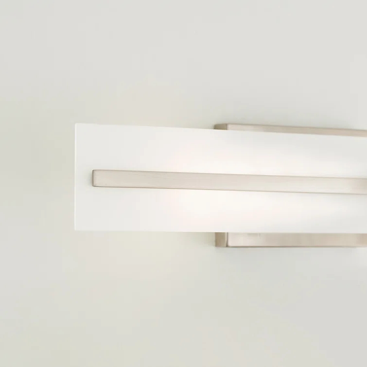 Modern Brushed Nickel 2-Light Bath Vanity with Satin Etched Glass