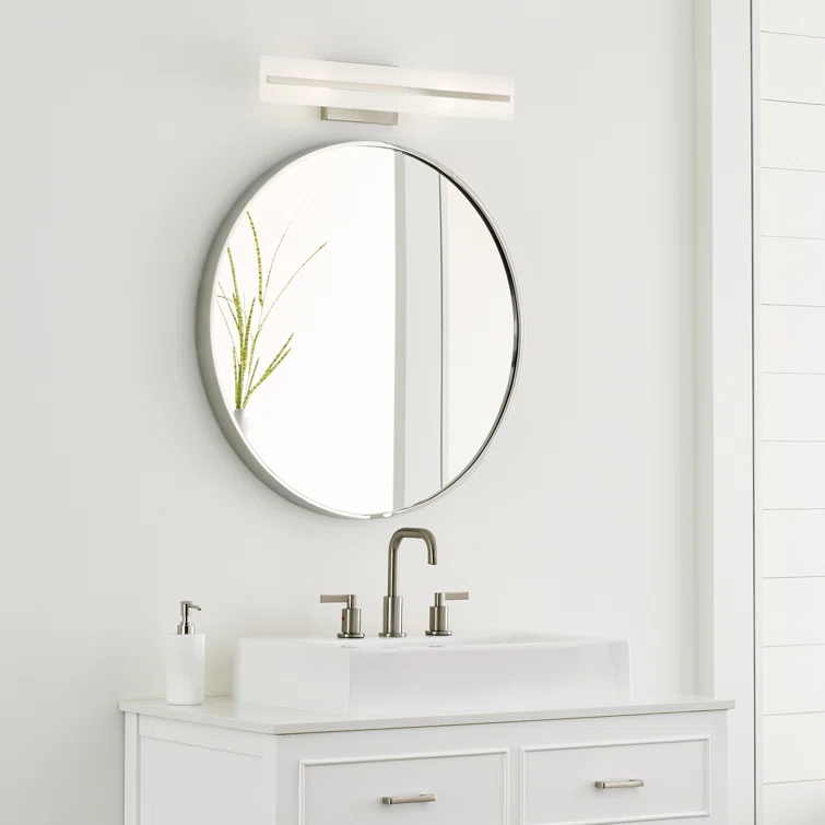 Modern Brushed Nickel 2-Light Bath Vanity with Satin Etched Glass