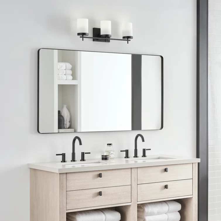 Zire Midnight Black 3-Light Vanity Wall Light with Etched White Glass