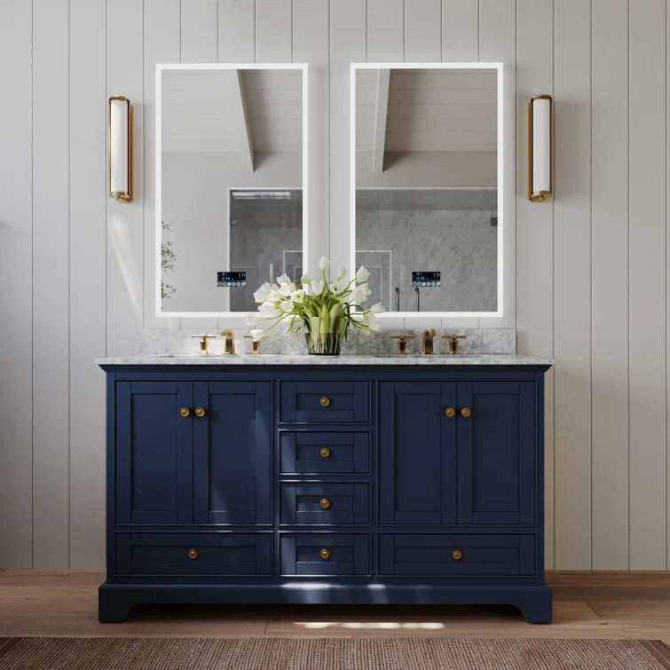 Audrey 60 in. Heritage Blue Double Bath Vanity with Marble Top