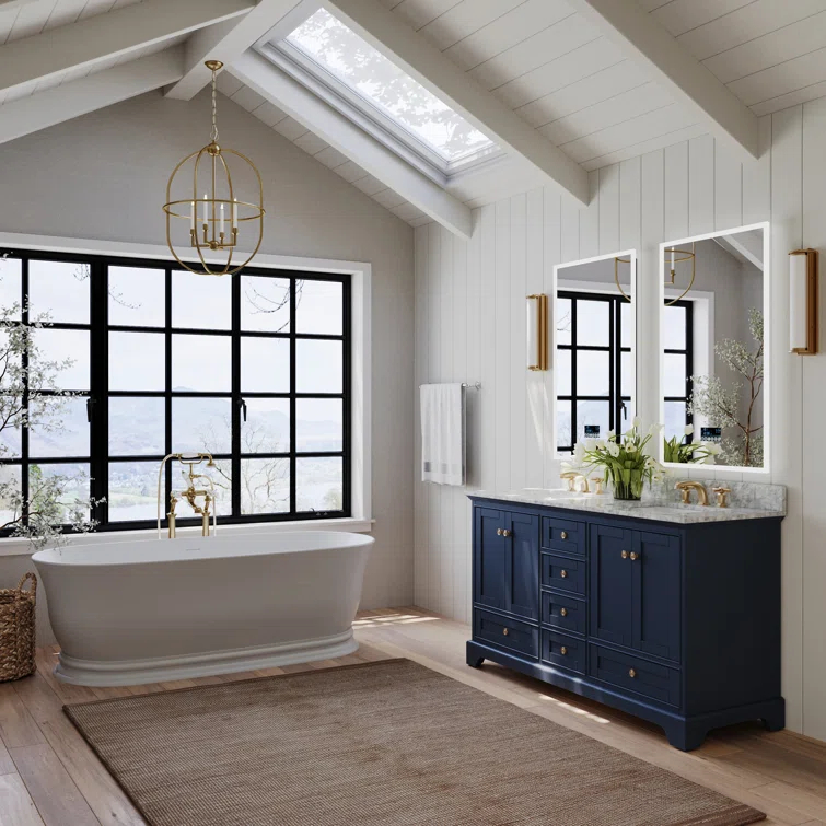 Audrey 60 in. Heritage Blue Double Bath Vanity with Marble Top