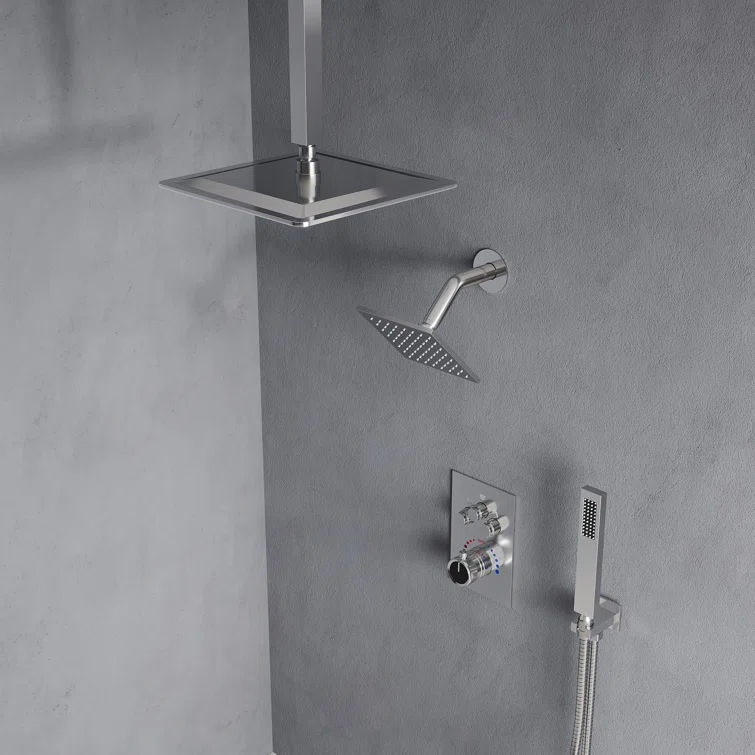 Thermostatic Shower Faucet 12" High-Pressure Dual Showerheads with Rough-In Valve