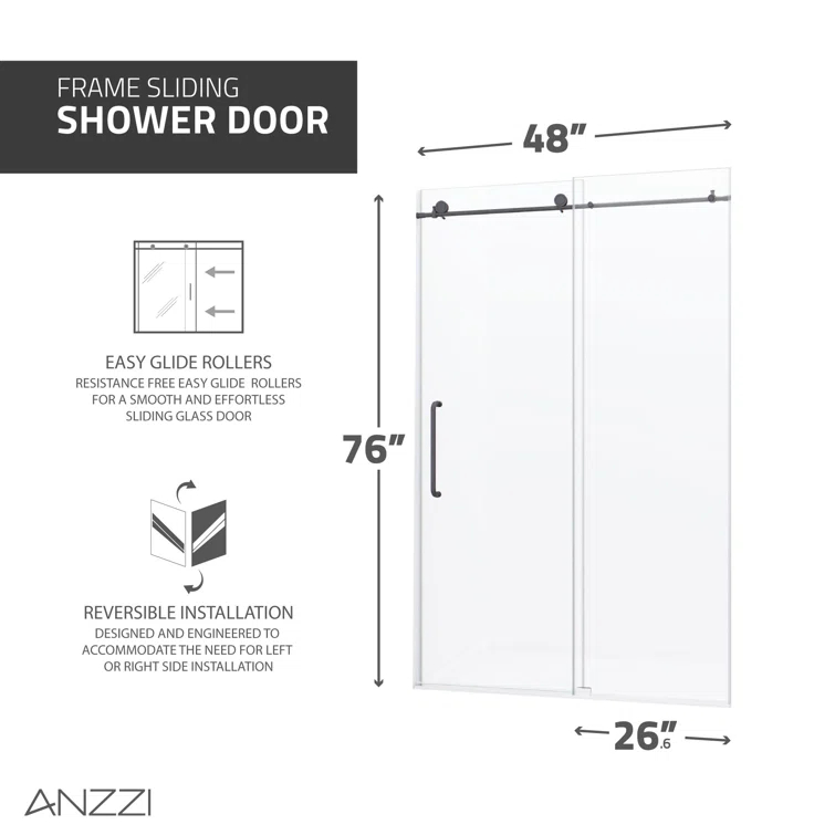 Madam Series 48 In. By 76 In. Frameless Sliding Shower Door In Gunmetal With Clear Tempered Glass And Tsunami Guard