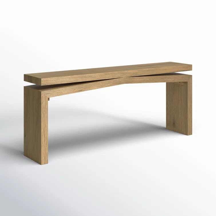 Worn Oak Veneer Console Table with Floating Construction