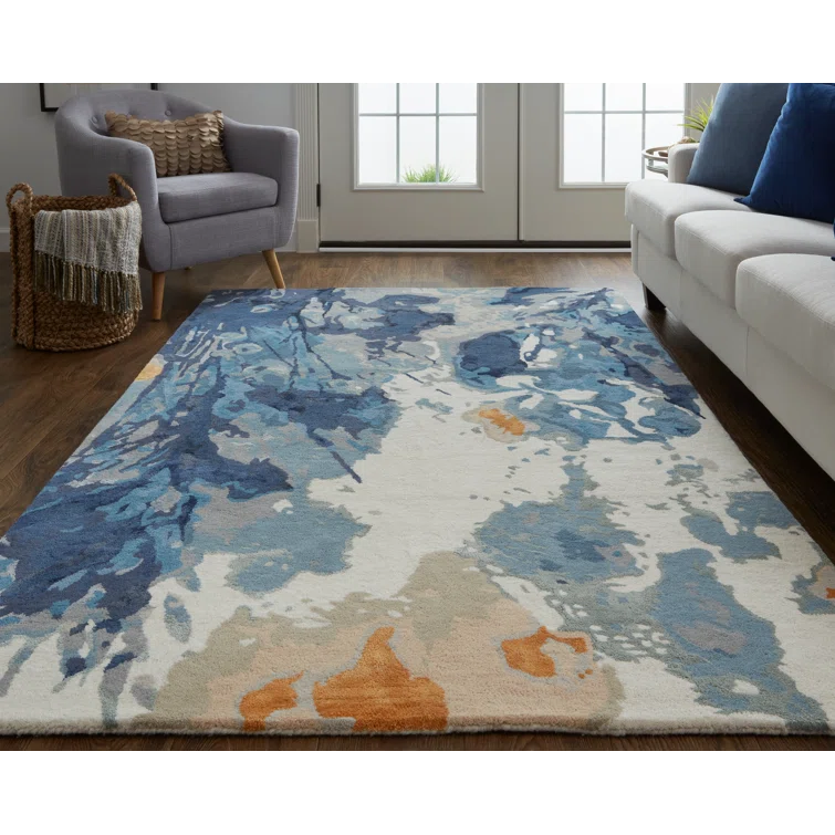 Room Envy 2 x 3 (ft) Loomed Rayon Blue Rectangular Indoor Floral/Botanical Area rug