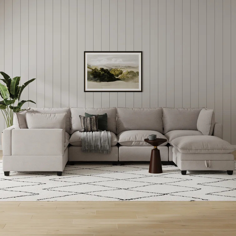 Modern Upholstered Cloud Sectional With Ottoman